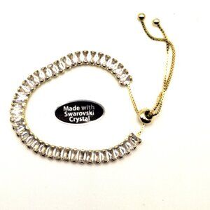 Tennis Bracelet Rectangular Swarovski Crystals Gold Tone NWT